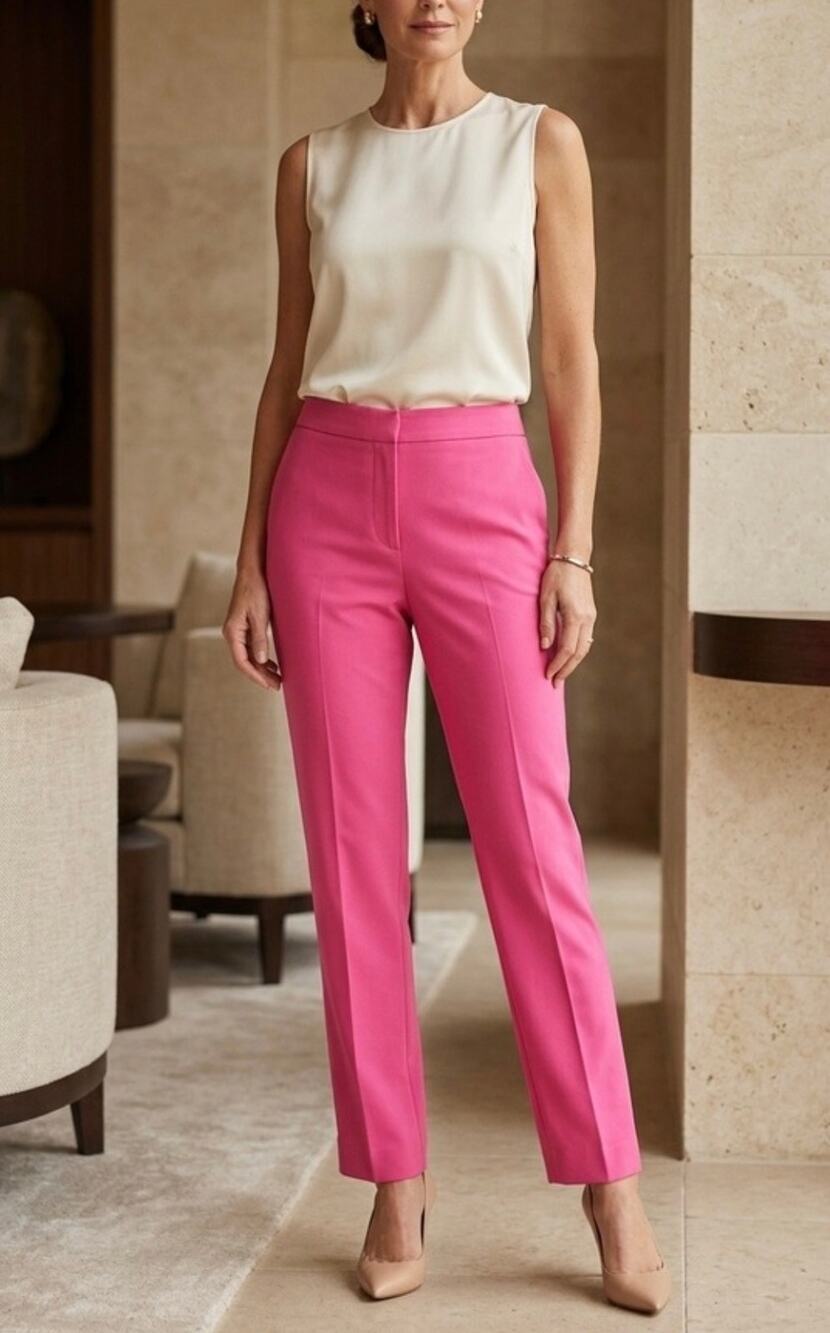 Lauren Ralph Lauren Silk Dress Pants Straight Leg Trousers Pink Size 10 Petite